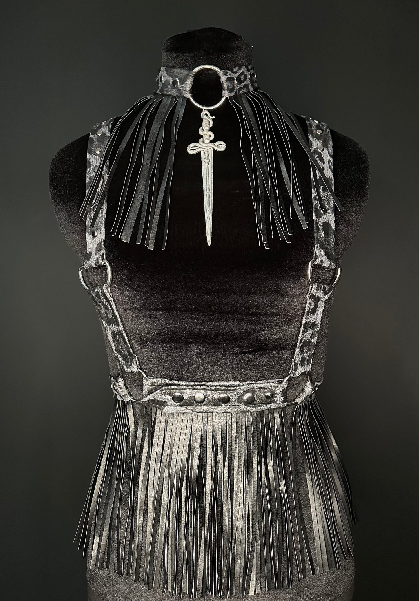 Grey Leopard Print Fringed Harness