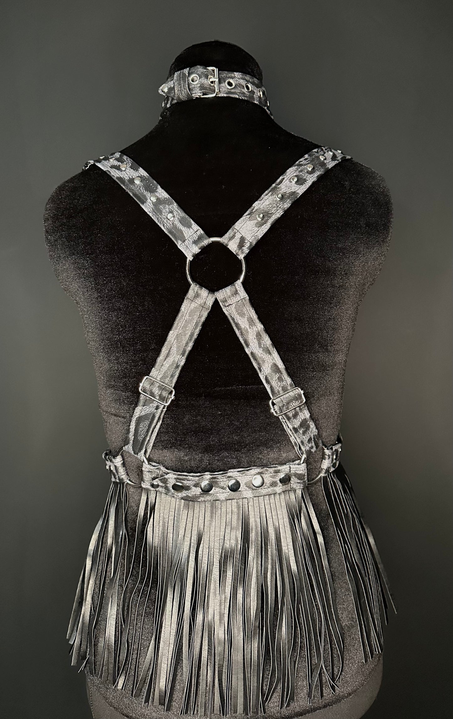 Grey Leopard Print Fringed Harness