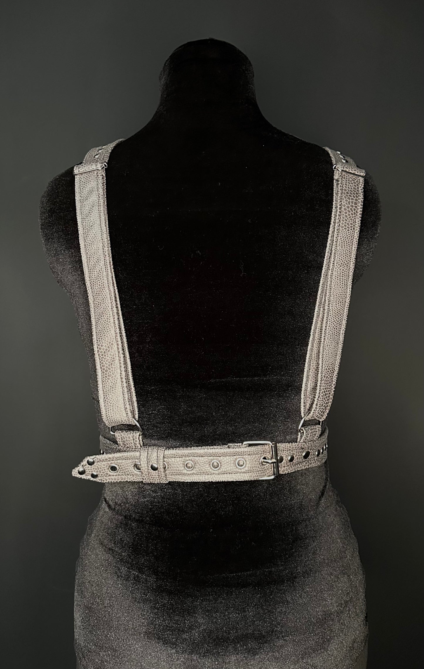 Grey Snakeskin Back Fastening Harness