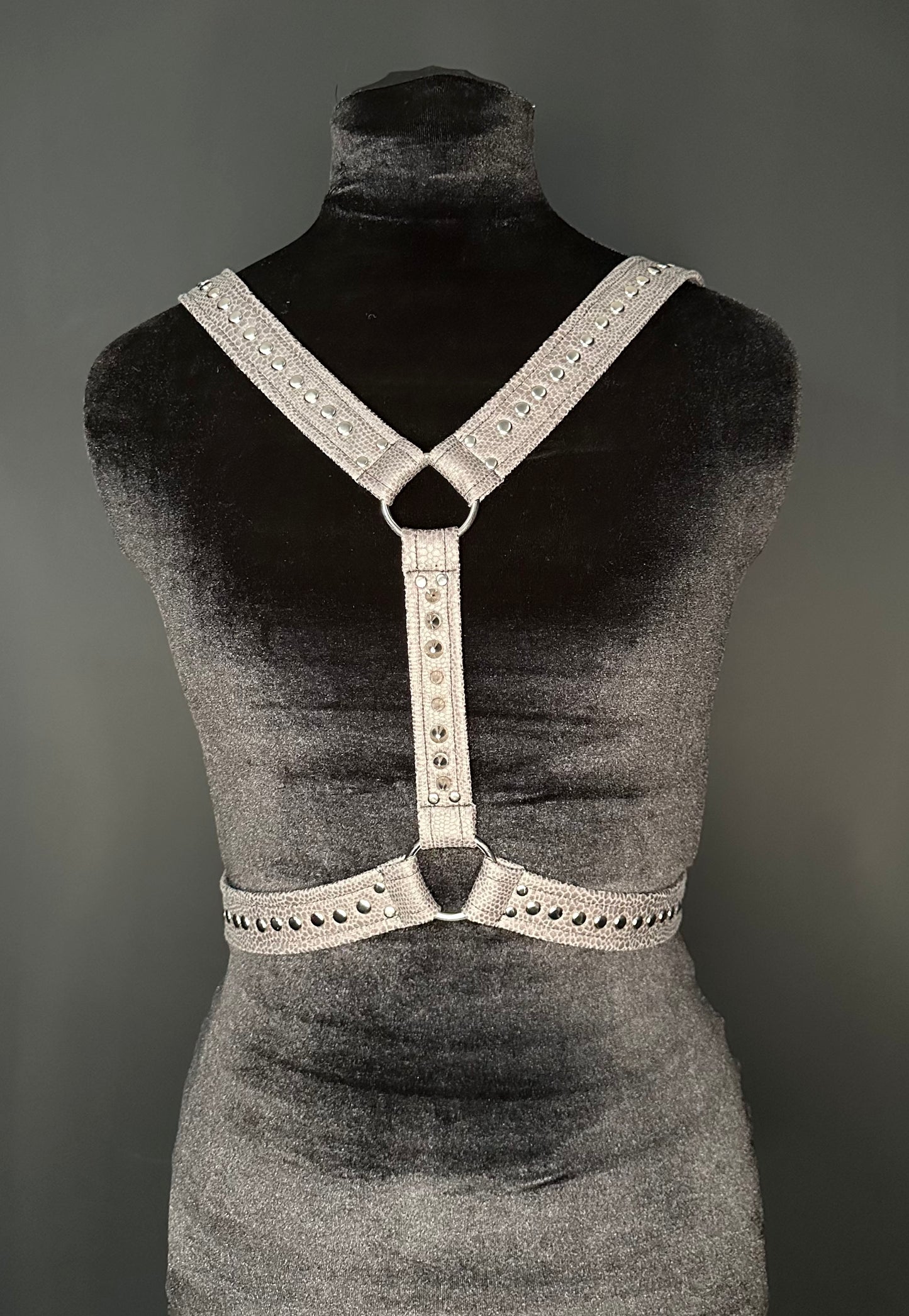 Grey Snakeskin Back Fastening Harness