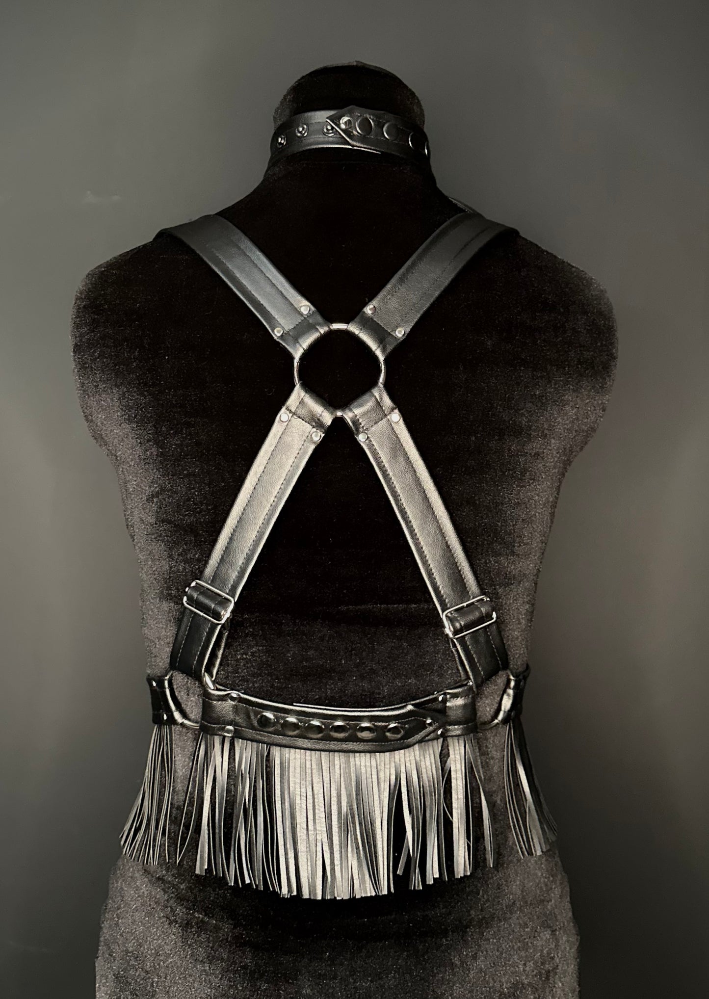 Black Faux Leather Fringed Harness