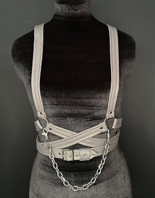 Grey Snakeskin Wraparound Harness with Detachable Chain