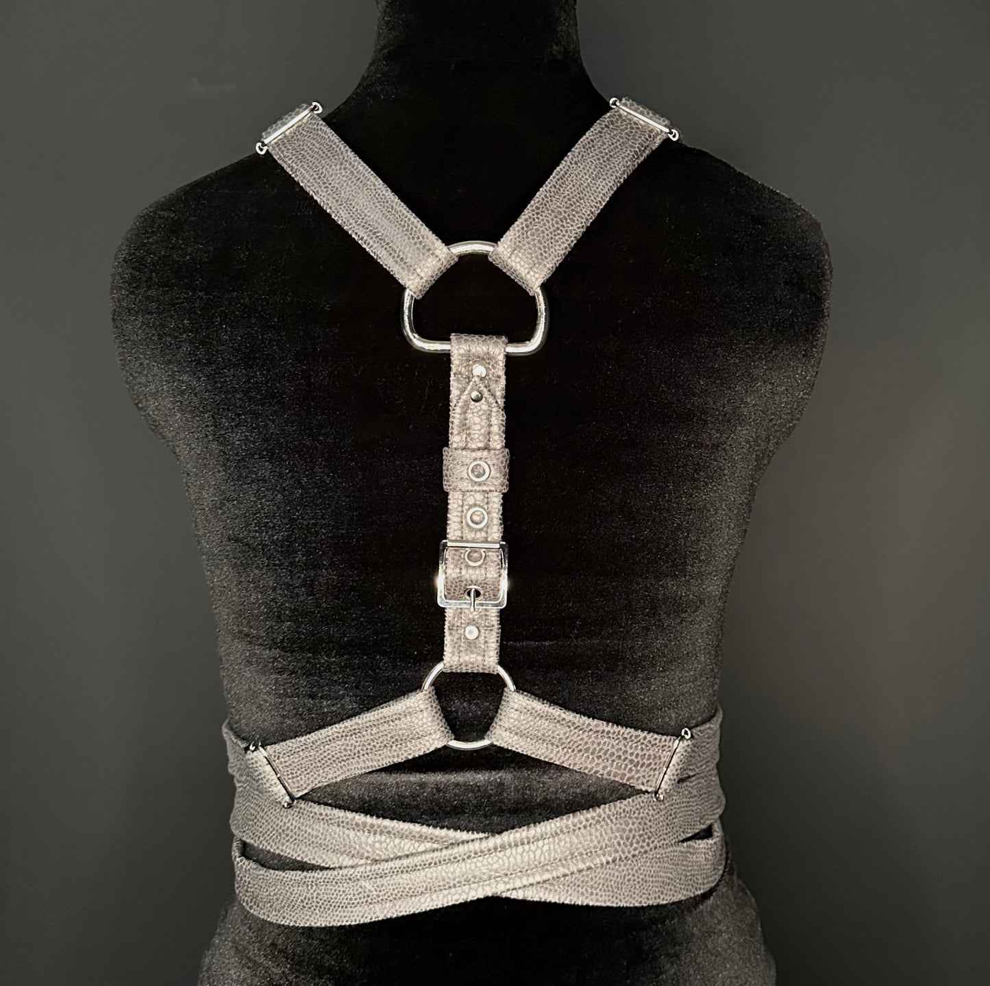 Grey Snakeskin Wraparound Harness with Detachable Chain