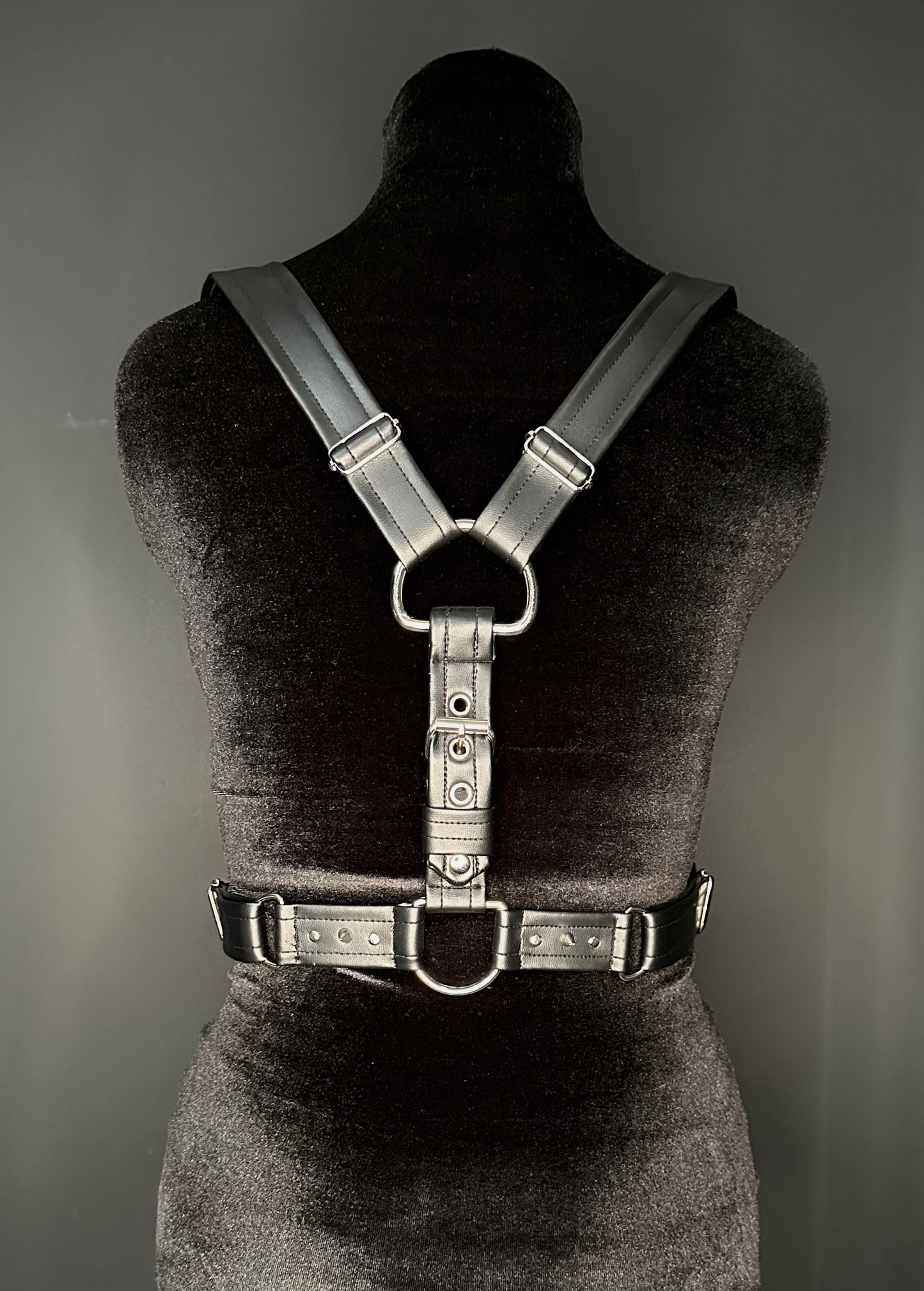 Black Faux Leather Studded and Spiked Harness