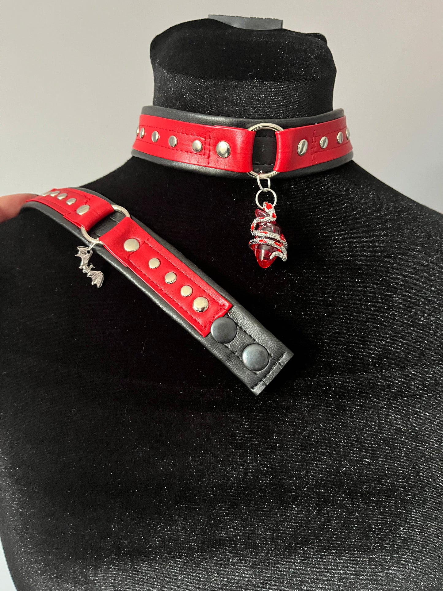 Red on Black Choker and Bracelet