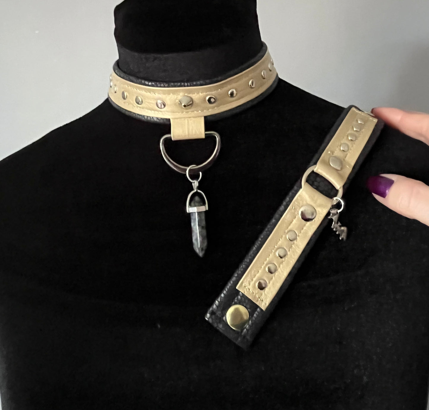 Gold on Black Choker and Bracelet Set