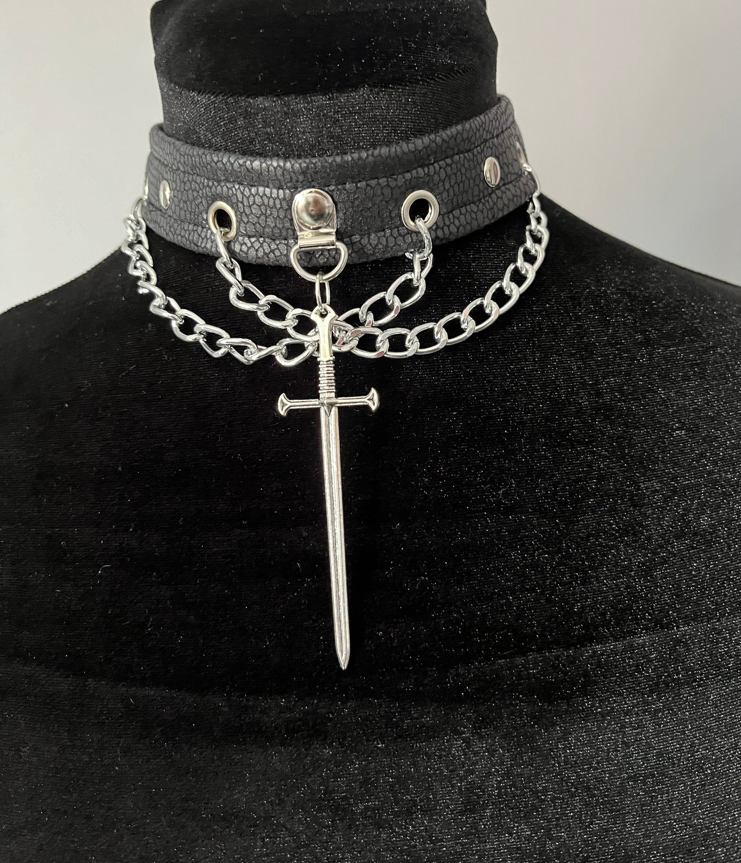 Black Snakeskin Choker with Chains