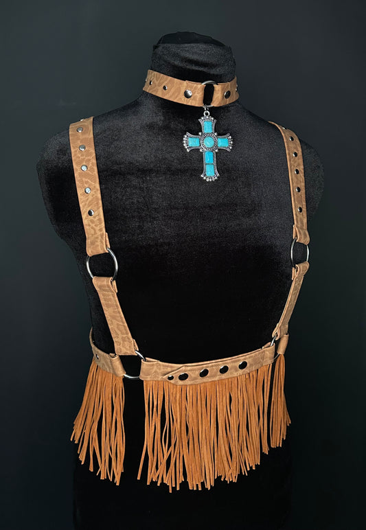 Brown Leopard Print Fringed Harness