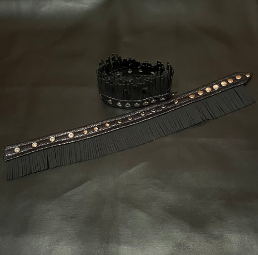 Black Snakeskin Fringed Arm Straps